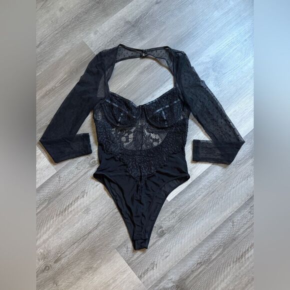 BARDOT Lingerie Black Lace Bodysuit Mesh Teddy US Large 10 - Picture 2 of 14